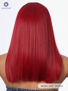 Haircube 20 吋酒紅色長直女式假髮,搭配瀏海的天然合成假髮,優雅美麗自然外觀耐熱合成假髮日常派對使用 - 酒紅色 - 查看 7
