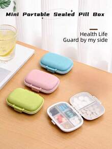 1pc Portable 8-Compartment Sealed Small Medicine Box Waterproof & Moisture-Proof Pill Organizer - Blue - View 4