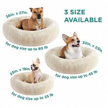 Friends Forever Serena Donut Memory Foam Orthopedic Dog Bed, Soft Faux Fur Oval Cat Couch For Indoor Pet, Fluffy Calming Plush Shag, Round Raised Bolster Cushion, Machine Washable Cuddler - 灰色的 - 查看 4