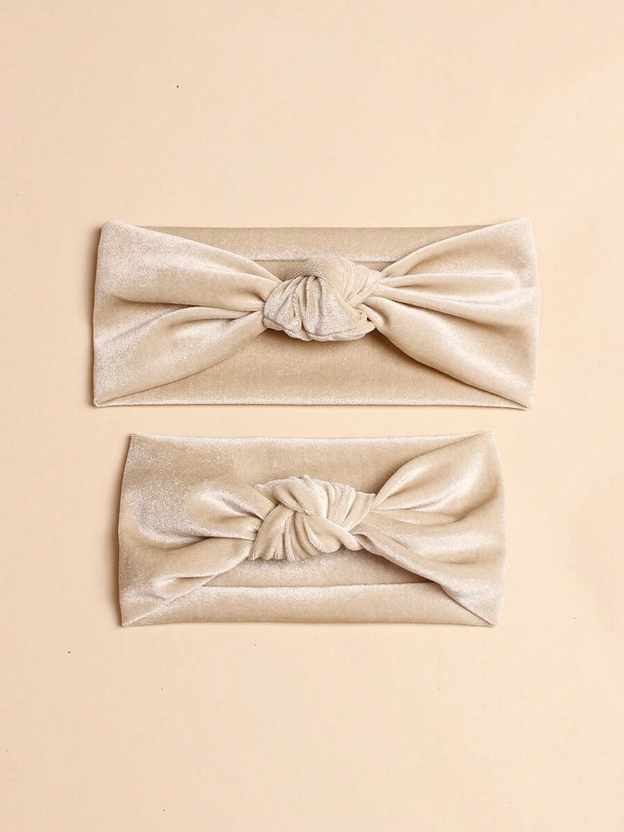 2pcs Velvet Soft Knot Baby Headbands - Beige - View 1