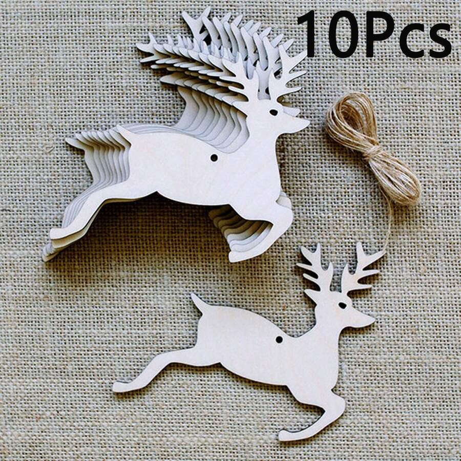 10 件聖誕麋鹿裝飾工藝品聖誕掛飾 Diy 木片聖誕工藝木片未完成的麋鹿木剪紙空白鹿片,聖誕掛木麋鹿聖誕樹家居裝飾聖誕節、萬聖節、感恩節禮物