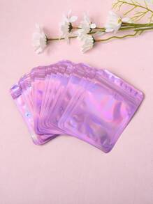 60pcs Fashionable Laser Pearlescent Film Self-Sealing Pe Sealable Bags, Reusable And Dustproof, Rainbow-Colored Jewelry Packaging Pouch, Suitable For Party, 9*12cm - Pink - View 3