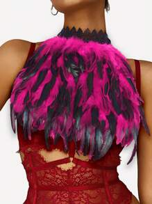 Feather Decor Costume Cape Choker Scarf - Hot Pink - View 1