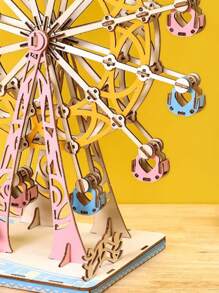 Diy Creative Wooden Pink Ferris Wheel Assembly Kit For Making 3d Puzzle Model - Pink - View 4