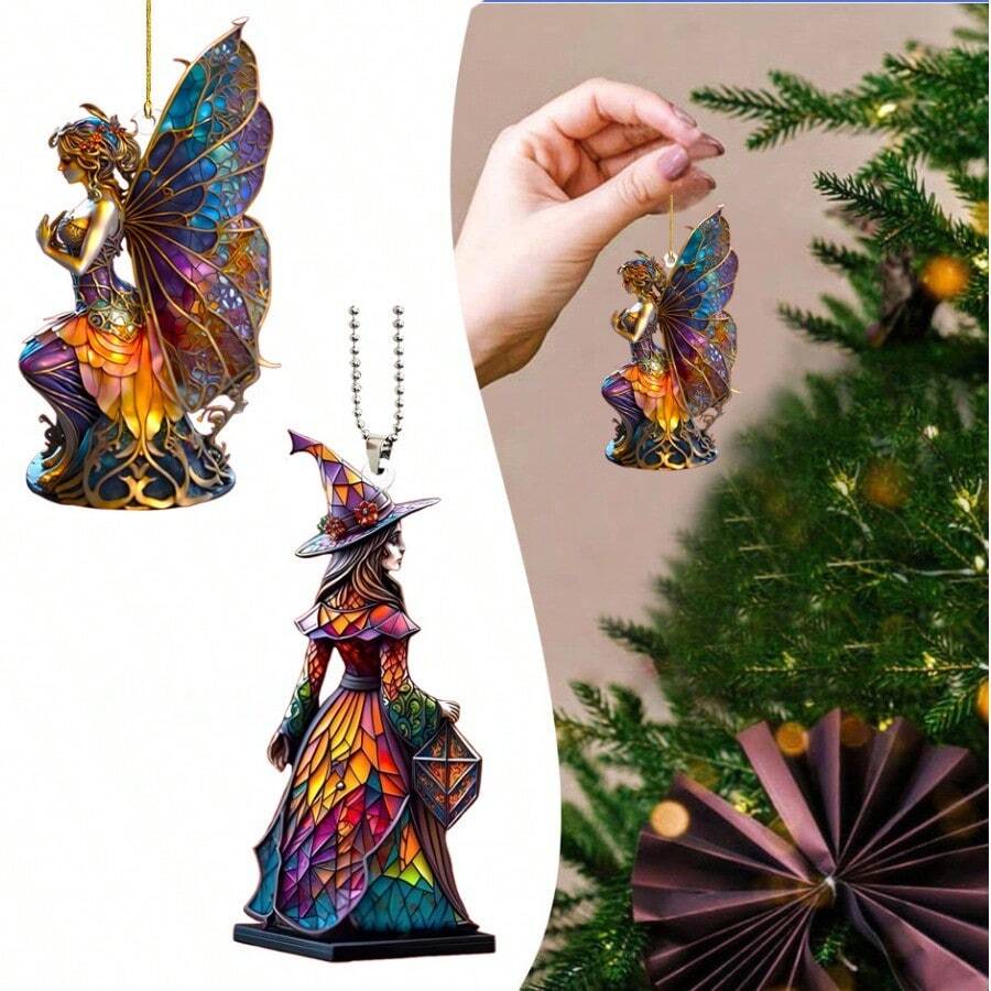 1入diy亞克力女巫或小精靈設計汽車/鑰匙/後視鏡/袋裝飾掛件禮物