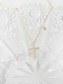 ELSEDES 1 pièce Collier croix en argent sterling S925 de style minimaliste à la mode avec incrustation de pierres de style vintage, convient pour le port quotidien des femmes