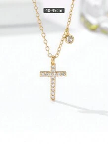 ELSEDES 1 pièce Collier croix en argent sterling S925 de style minimaliste à la mode avec incrustation de pierres de style vintage, convient pour le port quotidien des femmes