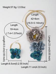 件/套新款藍色花卉模擬優雅時尚可調式項鍊和手鍊女式，適合派對、約會、婚禮和日常佩戴珠寶套裝