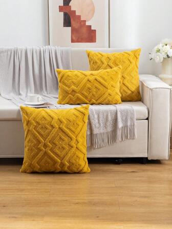 1pc Plush Geometric Design Pillow Case (Pillow Core Not Included), Bohemian Style Decorative Cushion Cover For Living Room, Bedroom, All Seasons