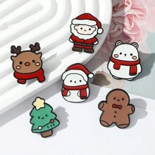 6入組聖誕系列胸針,可愛的聖誕老人、麋鹿、聖誕樹搖釦,金屬徽章,適用於背包、衣物、珠寶聖誕節禮物