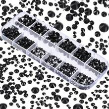 12 格指甲水钻 1.5 毫米-5 毫米 3D 美甲玻璃水晶 AB + 透明指甲石宝石珍珠水晶水钻 3D 魅力宝石指甲多形状 3D 指甲钻石用于美甲和 DIY 装饰 1 盒美甲水钻平底水钻珍珠指甲饰品用于丙烯酸指甲水晶美甲用品半圆形设计指甲宝石 - 黑色 - 查看 3