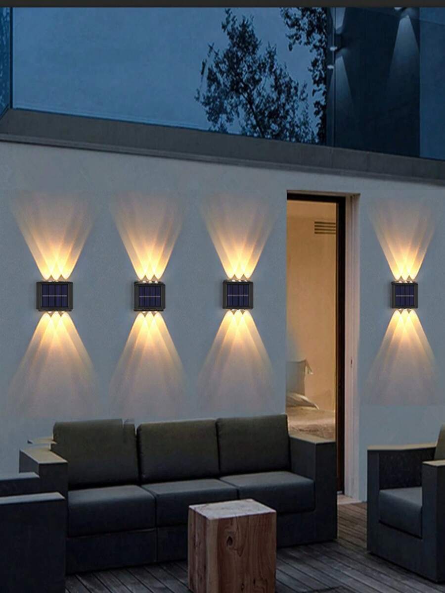 2 件太阳能防水壁灯，适用于户外装饰，6 个 LED 灯，庭院壁灯，街道壁灯，景观壁灯，花园户外灯，花园灯，太阳能圣诞灯，户外圣诞灯