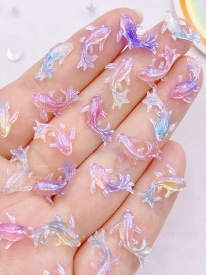50pcs Resin Mixed Random Color Glitter Gradient Mini Goldfish Flat Back Rhinestone Crystal Stud Earrings Scrapbooking Crafts Accessories Summer, School