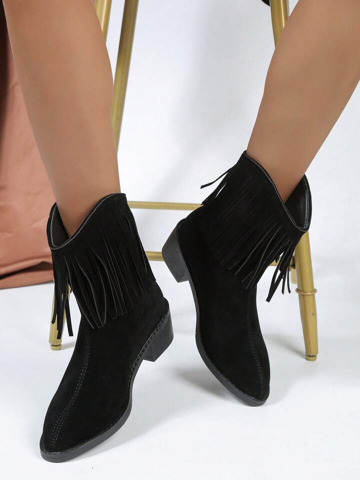 2024 New Arrival Women s Cowboy Boots With Tassel Pointed Toe 5cm High Heels Wild And Sexy Winter Shoes SHEIN ASIA