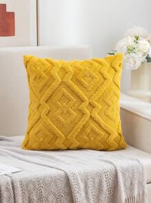 1pc Plush Geometric Design Pillow Case (Pillow Core Not Included), Bohemian Style Decorative Cushion Cover For Living Room, Bedroom, All Seasons