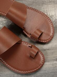 Women's Casual Flat Slippers With Toe Ring, Round Open Toe Anti-slip Slides, Outdoor Beach Sandals