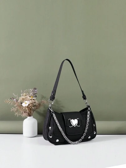 3 Straps Fashion Y2K Lady Bike Style Anti-Splash Women's Bag, PU Leather Casual Crossbody Shoulder Bag With Heart Shaped, Suitable For Women, Girls, Students, White-Collar Workers, Business Travel