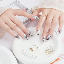 10入組手工製作的貼片美甲,灰色和銀色假指甲適用於女性和女孩派對 - 彩色 - 查看 4