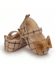 秋季婴儿女童软底步行鞋，甜美风格，带蝴蝶结装饰