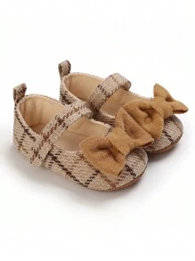 秋季婴儿女童软底步行鞋，甜美风格，带蝴蝶结装饰