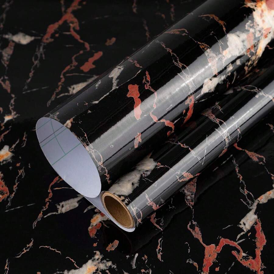 黑色大理石接觸紙乙烯基人造花崗岩壁紙即剝即貼防水光面自黏紙可拆卸牆貼膜適用於廚房中島檯面浴室臥室裝飾
