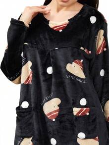 Pijama Camisón Polar de Mujer Ultra Suave y Caliente Diferentes Colores Otoño Invierno - Negro - Ver 3