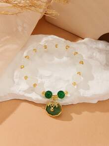 1入組防白玉珠寶女款時尚手鍊,適用於聖誕禮物、生日禮物、宴會、娛樂場所。以及1入組玻璃珠寶女款時尚手鍊,適用於聖誕禮物、生日禮物、宴會、娛樂場所。