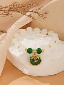 1入組防白玉珠寶女款時尚手鍊,適用於聖誕禮物、生日禮物、宴會、娛樂場所。以及1入組玻璃珠寶女款時尚手鍊,適用於聖誕禮物、生日禮物、宴會、娛樂場所。