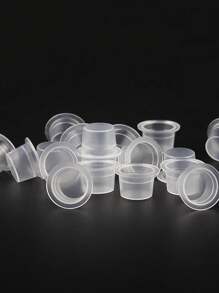 100 Miếng Trong suốt Cốc mực xăm Trang Điểm Vĩnh Viễn Kích thước lớn Trong sáng Thuốc màu Giá đỡ Thùng đựng hàng Mũ lưỡi trai Hình xăm Phụ kiện - Màu be - Xem 2