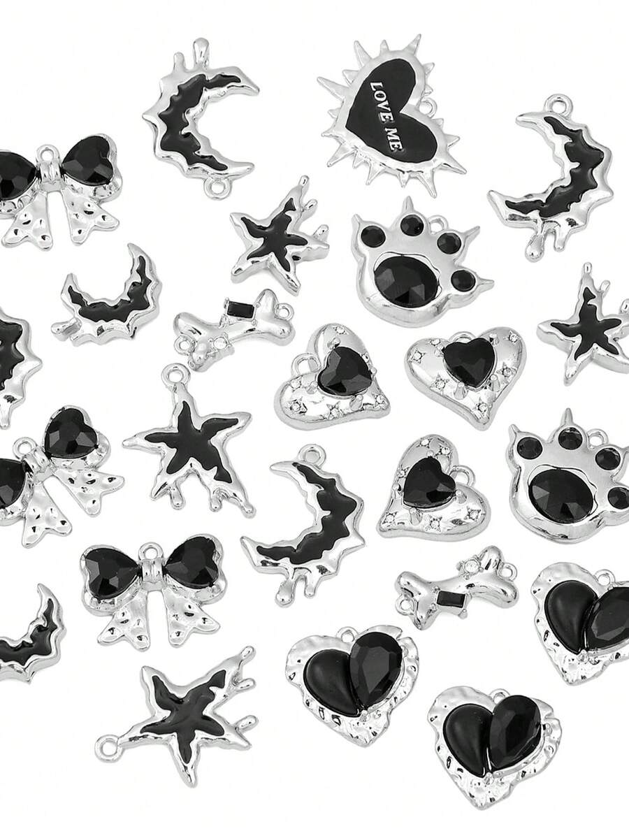 甜美而酷炫的女孩暗黑y2k愛心蝴蝶十字月亮合金吊墜項鍊 Diy手工耳環串珠飾品