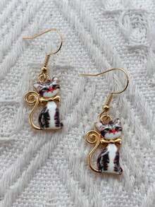 2 件裝新品可愛貓耳耳環,您的最佳選擇 - 金黃色 - 查看 5