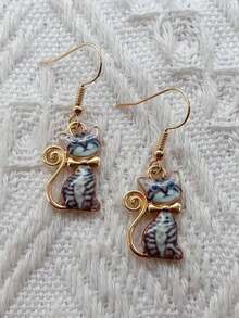 2 件裝新品可愛貓耳耳環,您的最佳選擇 - 金黃色 - 查看 9