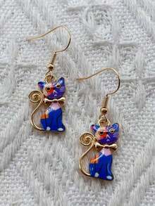 2 件裝新品可愛貓耳耳環,您的最佳選擇 - 金黃色 - 查看 3