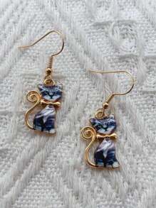 2 件裝新品可愛貓耳耳環,您的最佳選擇 - 金黃色 - 查看 10