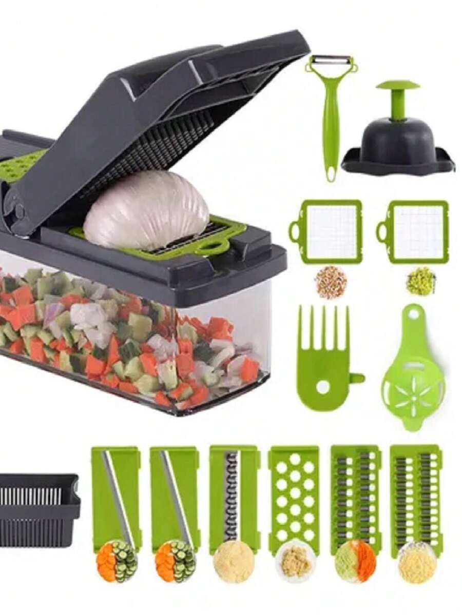 Rallador Cortador Picador De Verduras Fruta Nicer Dicer 15pz - Gris Claro - Ver 1