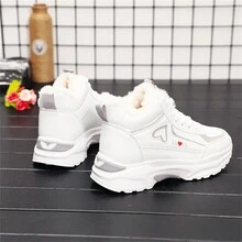 女式冬季運動鞋,厚底白色運動鞋,雪地靴,戶外跑步鞋,保暖內裡 - 灰色 - 查看 4