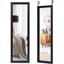 Door Mirror With Height-Adjustable Hanging Hooks, Wall Mirror With MDF Frame, 120x37cm Hanging Mirror, Full-Length Mirror For Bedroom, Living Room, Bathroom (MDF) - Black - View 3