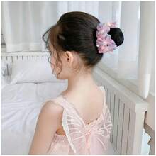 1入童裝珍珠花朵髮網髮髻套,適用於表演、節日,可裝飾可愛的髮飾