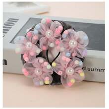 1入童裝珍珠花朵髮網髮髻套,適用於表演、節日,可裝飾可愛的髮飾