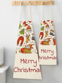 1pc Christmas Theme Linen Apron With Snowman Or Santa Claus Pattern - Royal Blue - View 4