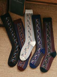 1雙深綠色秋冬女士襪子,復古、修身、舒適,適合日常穿著