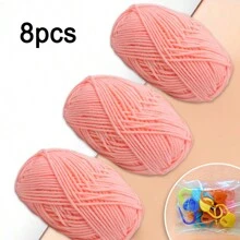 8入組2.5毫米5股牛奶棉50克梳毛紗線,適用於兒童圍巾和玩具娃娃製作,附有標記扣 - 珊瑚粉 - 查看 1