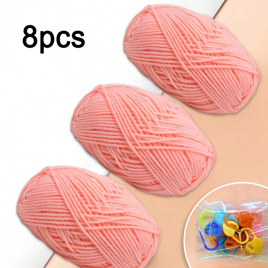 8入組2.5毫米5股牛奶棉50克梳毛紗線,適用於兒童圍巾和玩具娃娃製作,附有標記扣 - 珊瑚粉 - 查看 1