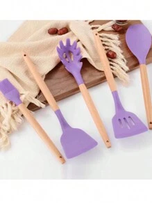 FANOVA Set Of 12 Silicone Kitchen Utensils Spatulas With Wooden Handle - 紫色 - 查看 6