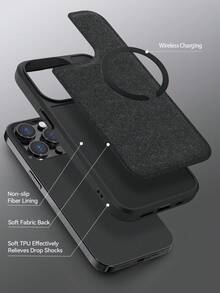 Habyby Textured Magnetic PU leather Phone Case   Compatible With iPhone15/15Plus/15Pro/15Pro Max - Black - View 3