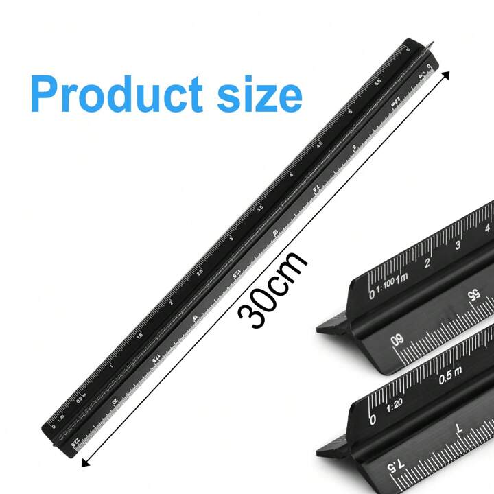 Triangular Architect Ruler Triangular Scale Ruler 30cm Black Aluminum ...