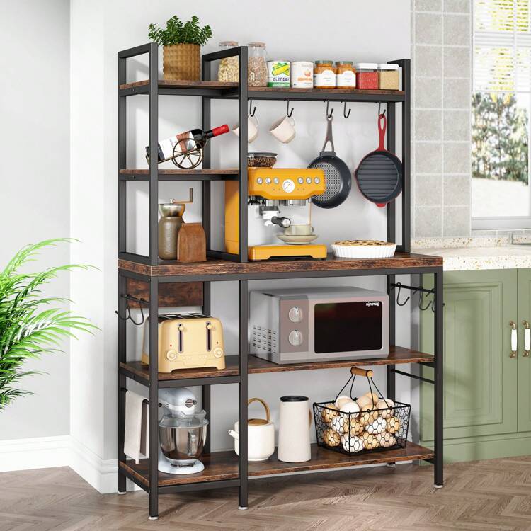 Tribesigns Kitchen Bakers Rack With Storage 43 Inch Microwave Stand 5 Tier Kitchen Utility Storage Shelf Rack With 10 Hooks Metal Kitchen Rack Organizer For Kitchen Living Room SHEIN USA