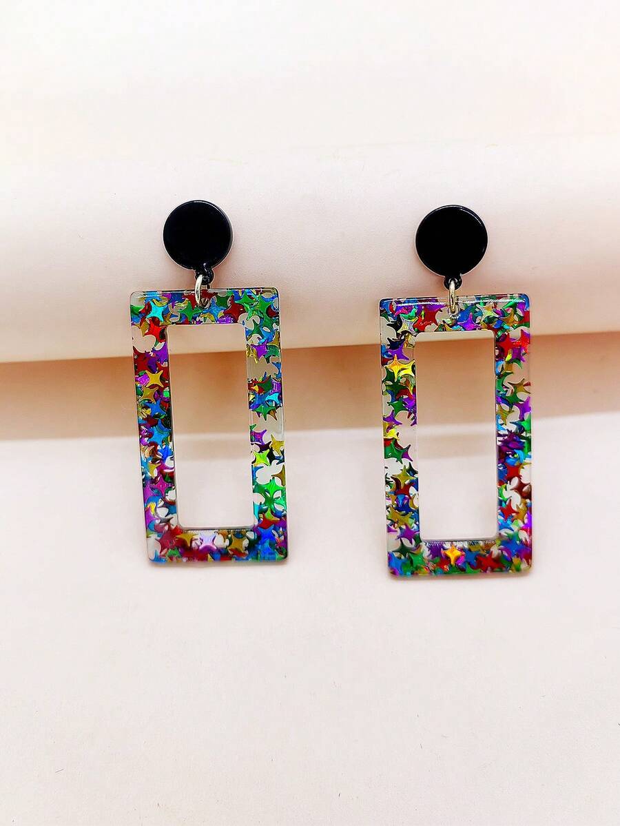 1 đôi Đầy màu sắc Hình ngôi sao Hình hộp chữ nhật Hoa tai , Mới nhất Thiết kế Đối với Quý cô , Tuyệt vời Cho bữa tiệc , Kỳ nghỉ , Giải trí Mặc Và Như Quà tặng lễ hội - Nhiều màu - Xem 1