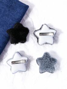 4pcs Cute Plushy Maillard Color 5-Pointed Star Shaped Hair Clips For Autumn And Winter - Multicolor - View 2