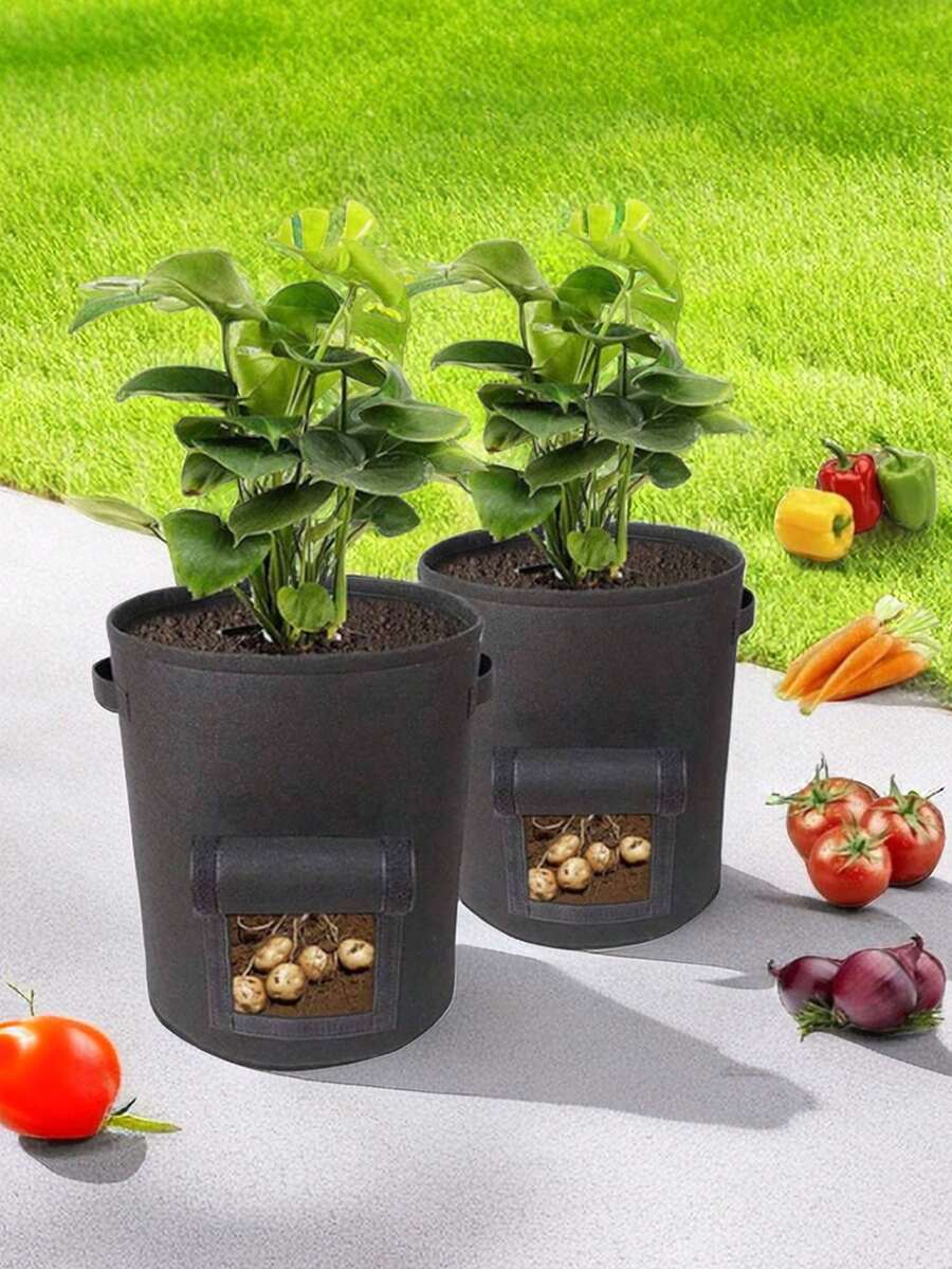 1 件裝馬鈴薯蔬菜種植袋加厚室內外不織布蔬菜育苗氈種植袋 - 黑色 - 查看 1